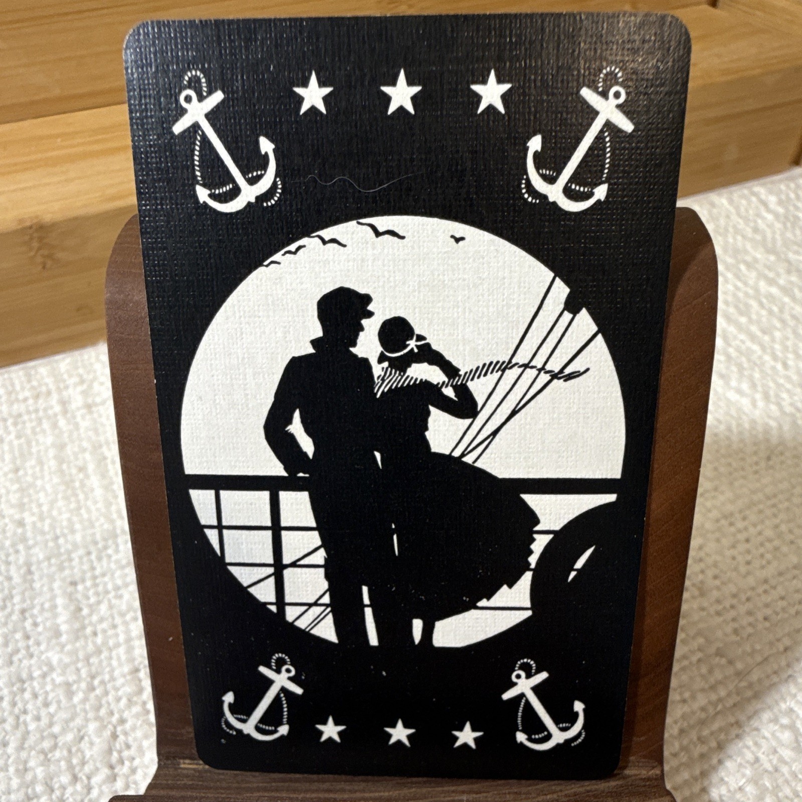 Vintage NOS Linen Silhouette Single Playing Card- Sailor/Couple/Black