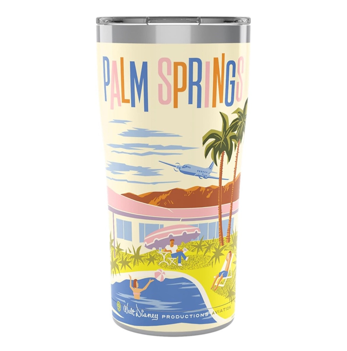 Tervis Tumbler Palm Springs Mickey Mouse One Walts Plane Stainless w Lid 20Oz