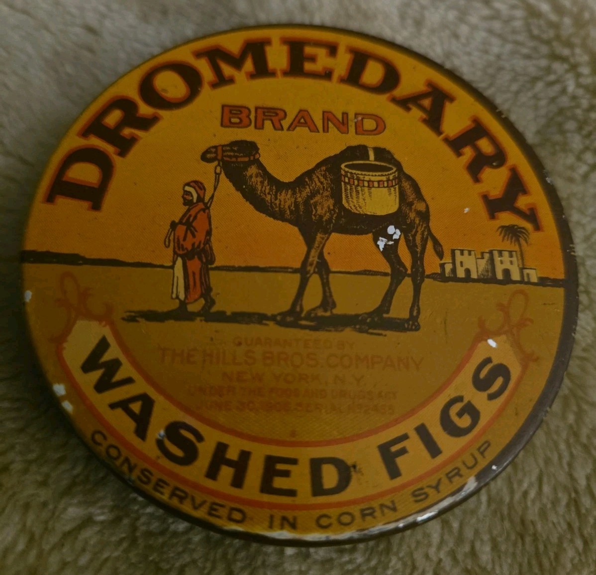 Old Rare Vintage Dromedary washed figs tin Container Neat Arab camel  Sheik 