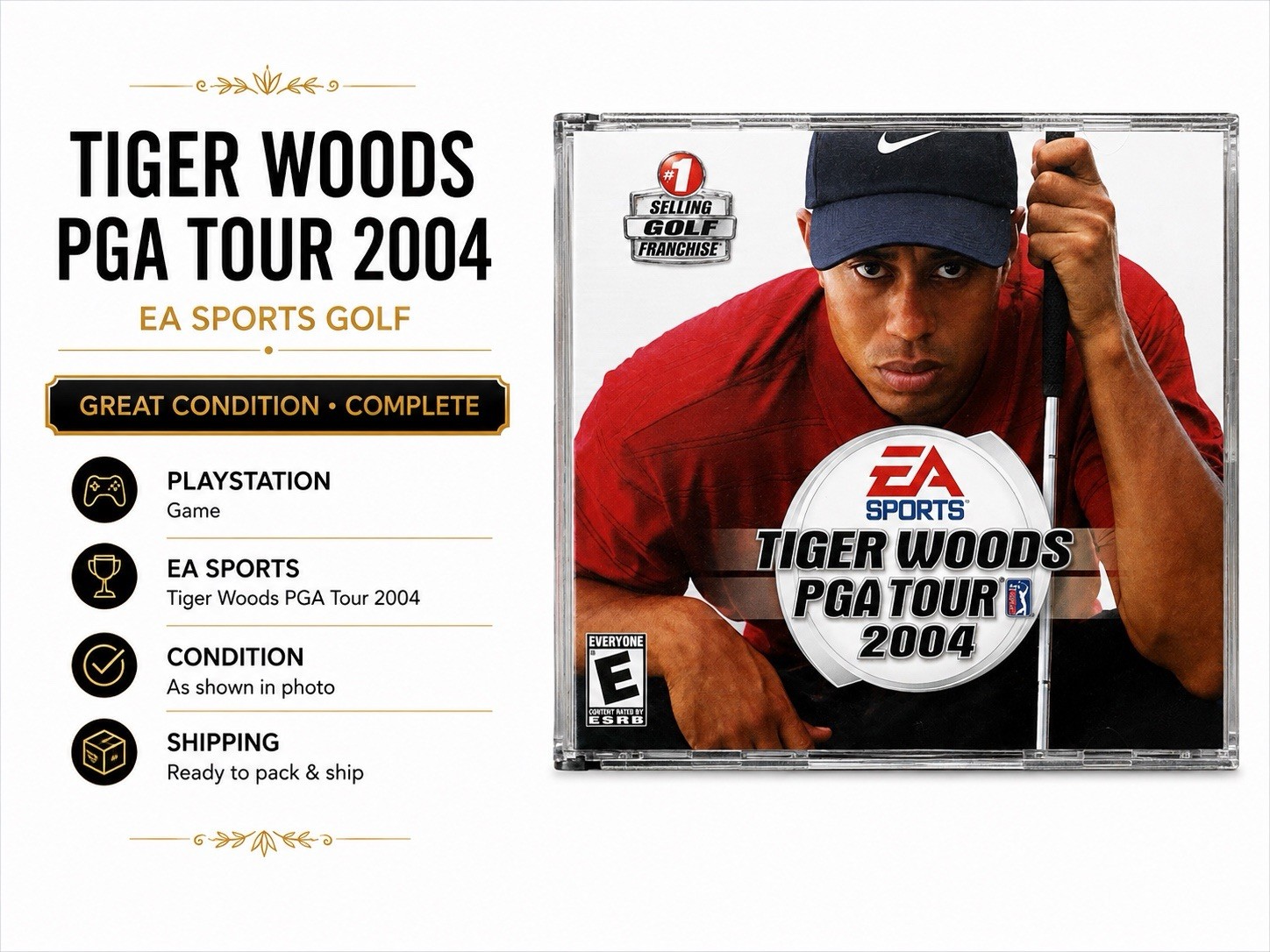 EA SPORTS Tiger Woods PGA Tour 2004 PlayStation Game, Golf Sports, E-Everyone