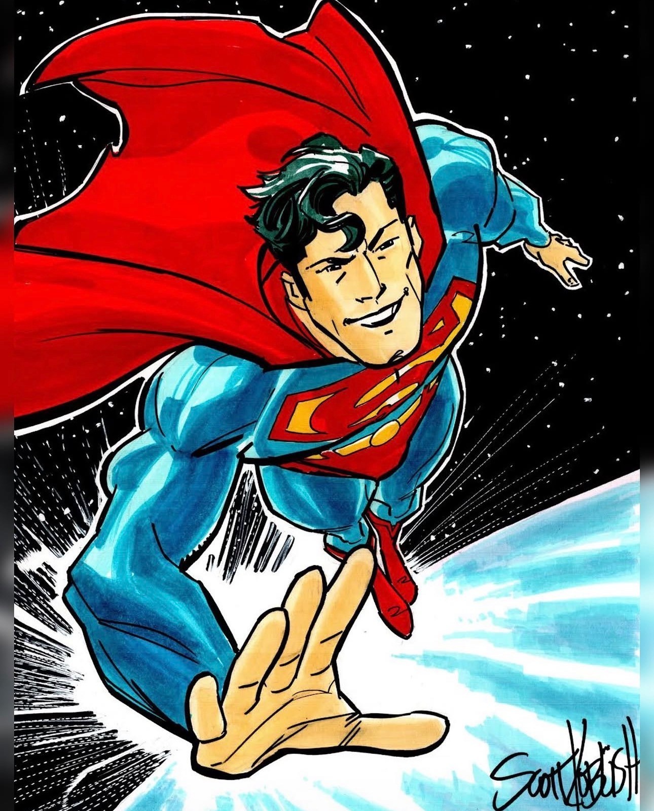 Original Sketch Art Superman by Scott Koblish Full Color Prelim Art Hand Signed