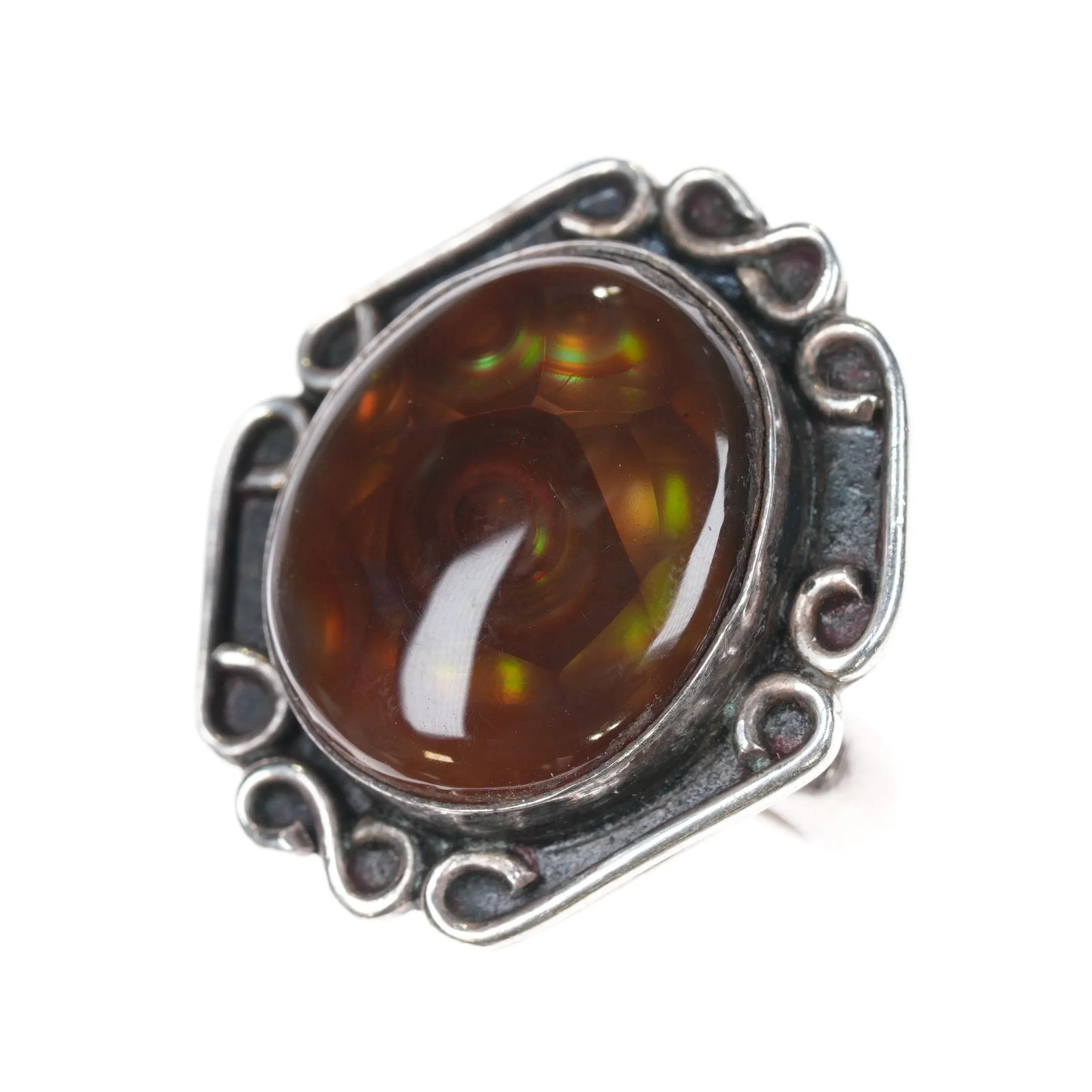 sz7.5 c1960's Vintage Navajo Arizona Fire Agate ring sterling silver JJ