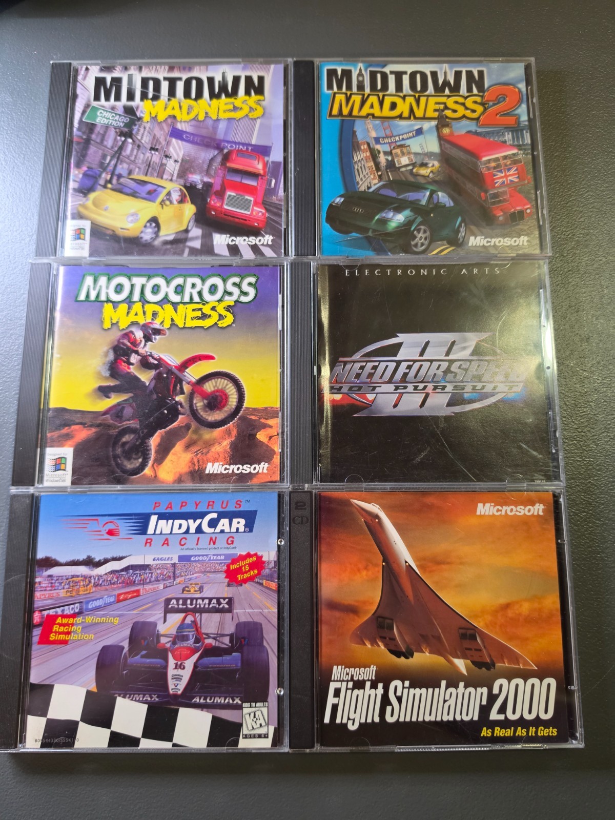 Retro PC Racing Game Lot + Microsoft Flight Simulator - 6 Games - NFS3, Indycar