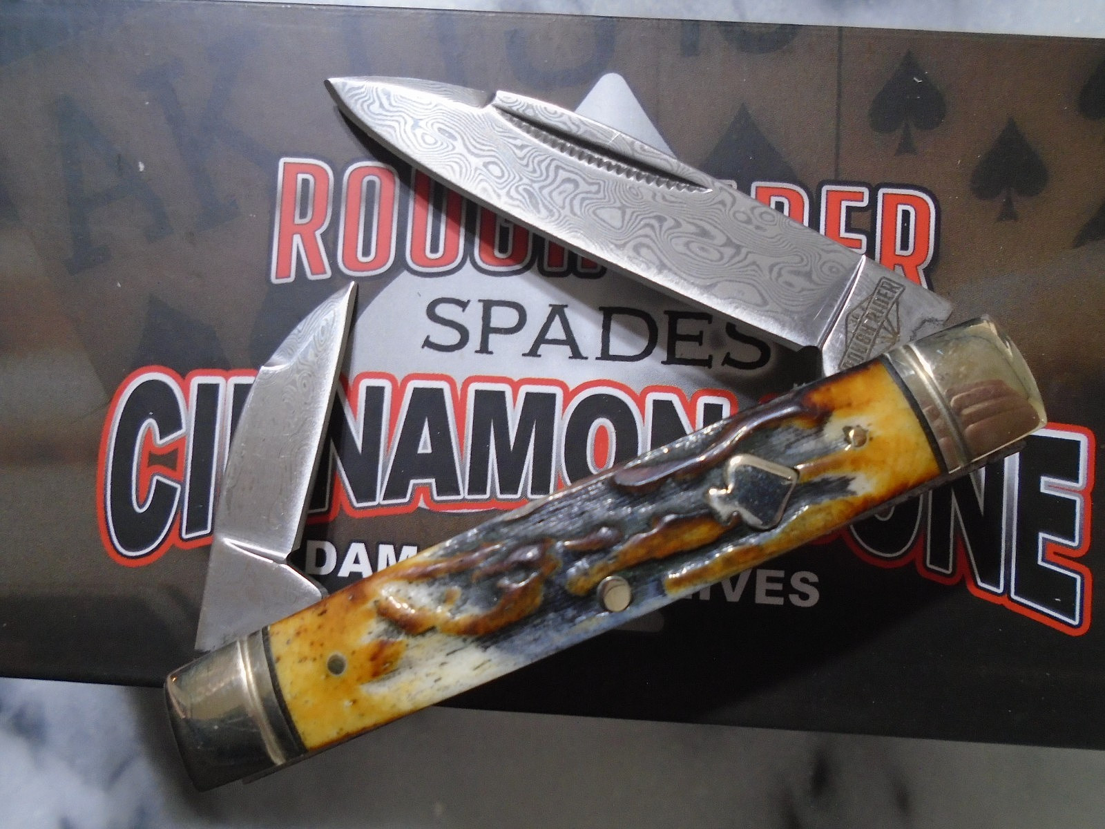 Rough Rider Damascus Cinnamon Bone Capital Intern 2 Blade Pocket Knife RR2531