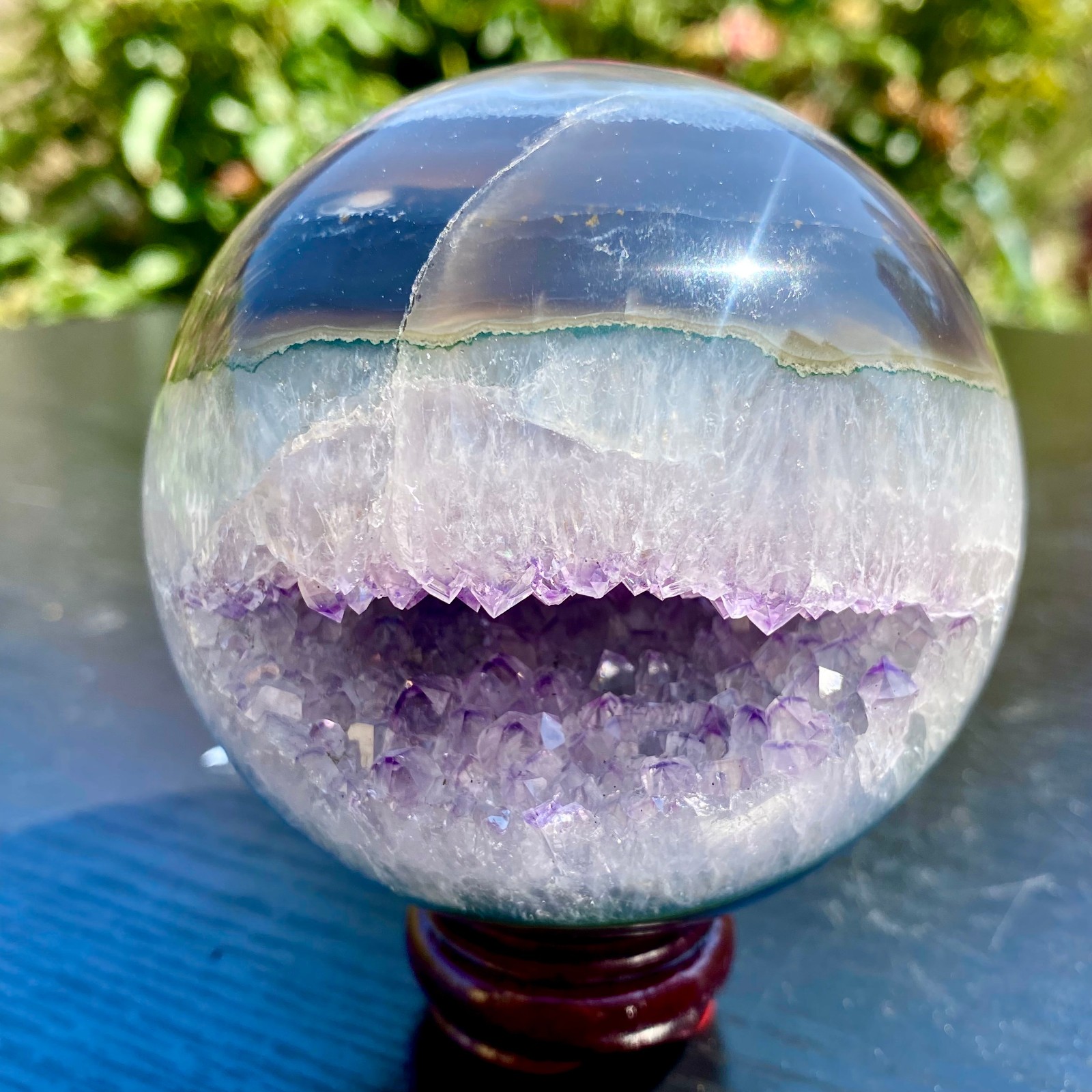 1.3LB  Polished Purple Amethyst Agate Sphere Gemstone Crystal Ball Reiki M