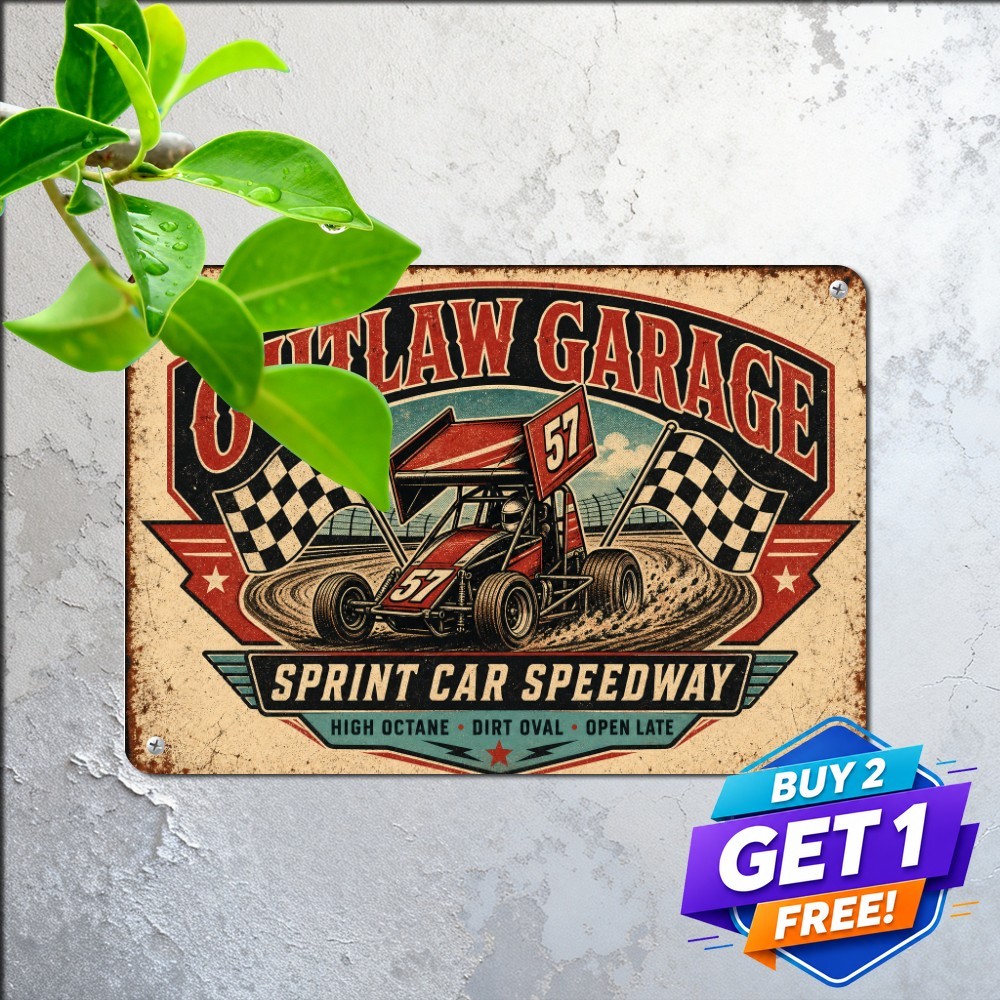 Dirt Track Racing Speedway Car Outlaw Motorsport Metal Plaque Tin Sign Decor