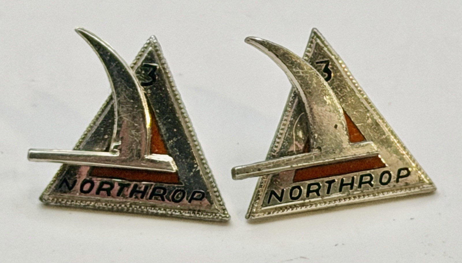 STERLING WW2 Northrop Aircraft Co 3 Years Service Employee Lapel Pins Lot Of 2