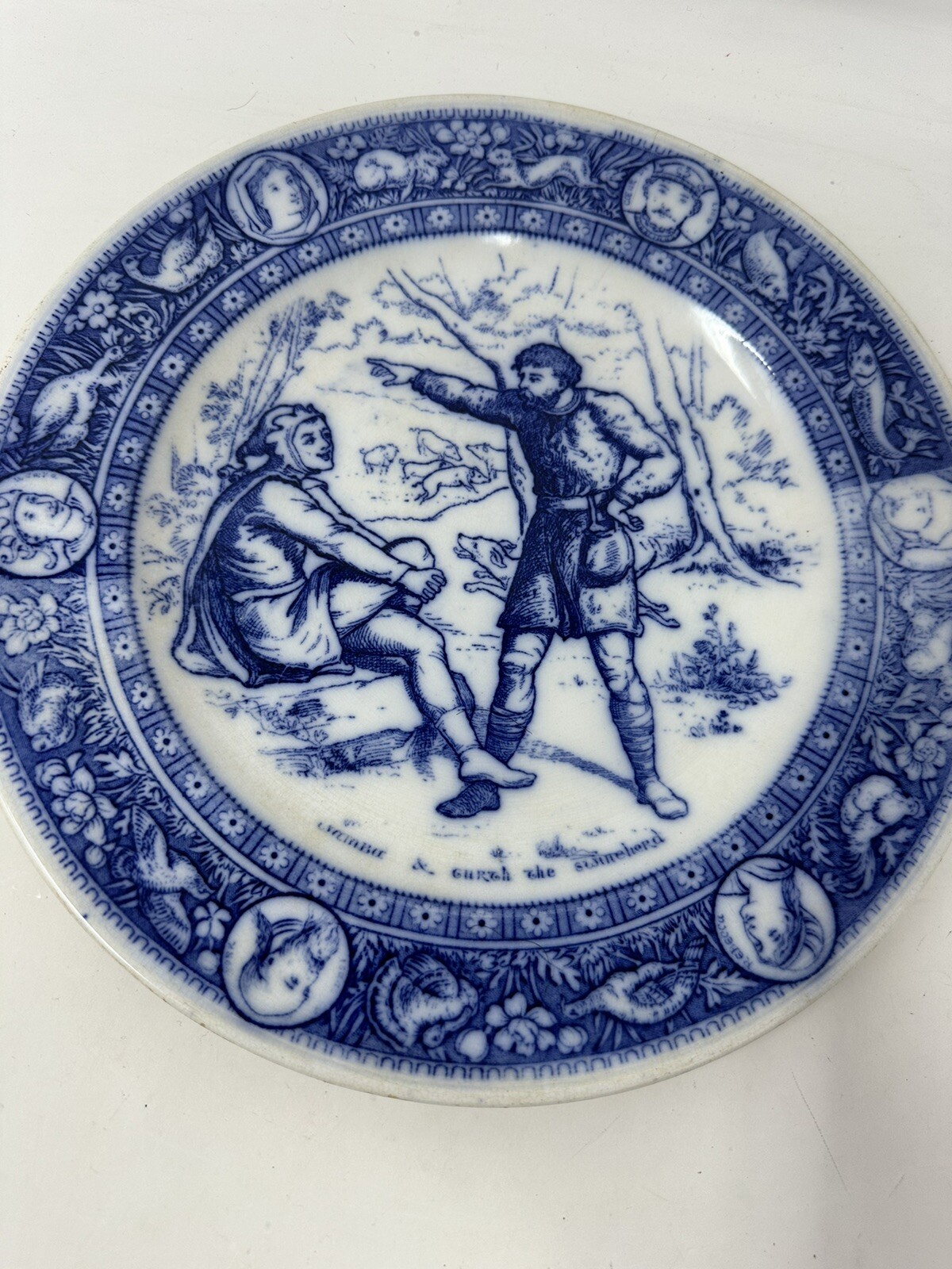 Antique Wedgwood Ivanhoe FlowBlue Dinner Plate Wamba & Gurththe Swineherd