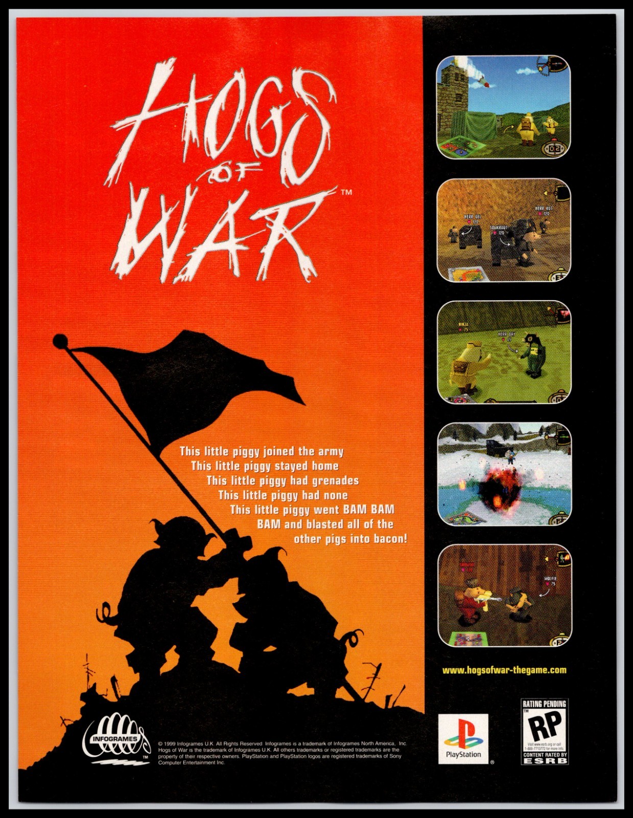 2000 Playstation Hogs Of War Infogrames Game Promo Art Full Page Print Ad