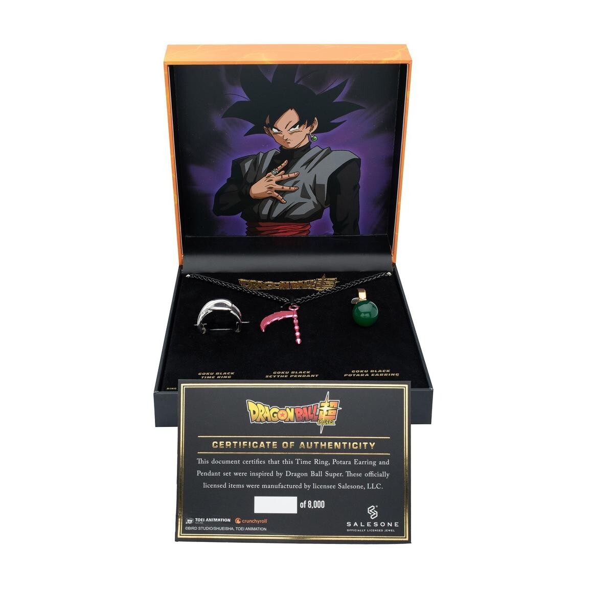 Dragon Ball Super Goku Black Necklace, Potara Earrings, and Time Ring Set RARE