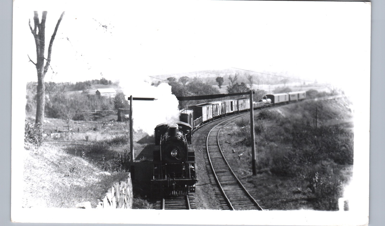 TRAIN AROUND THE BEND real photo postcard rppc steam locomotive engine railroad