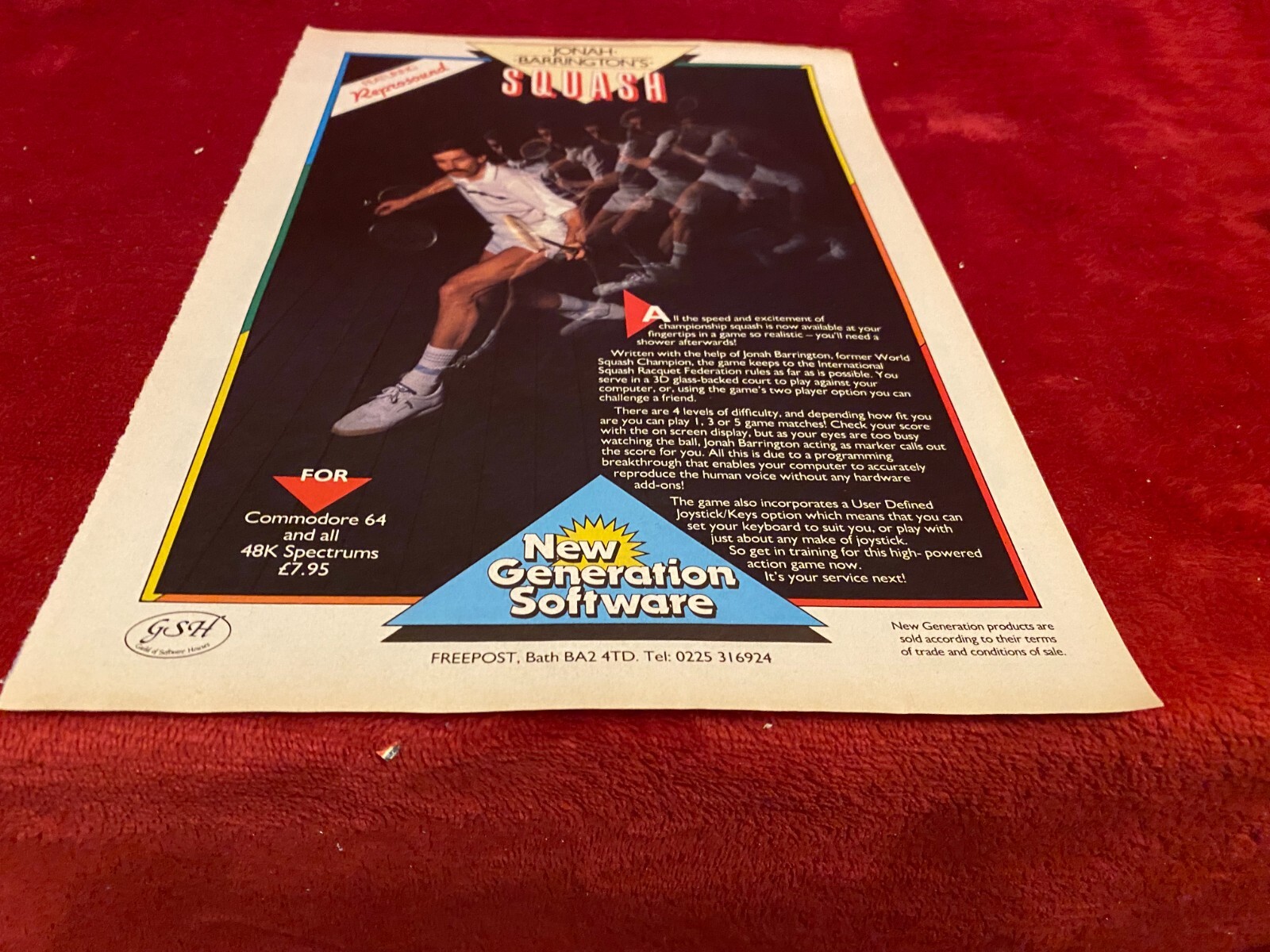 GAME19 COMPUTER GAMES ADVERT 11X8 JOHN BARRINGTON\'S SQUASH : COMMODORE 64