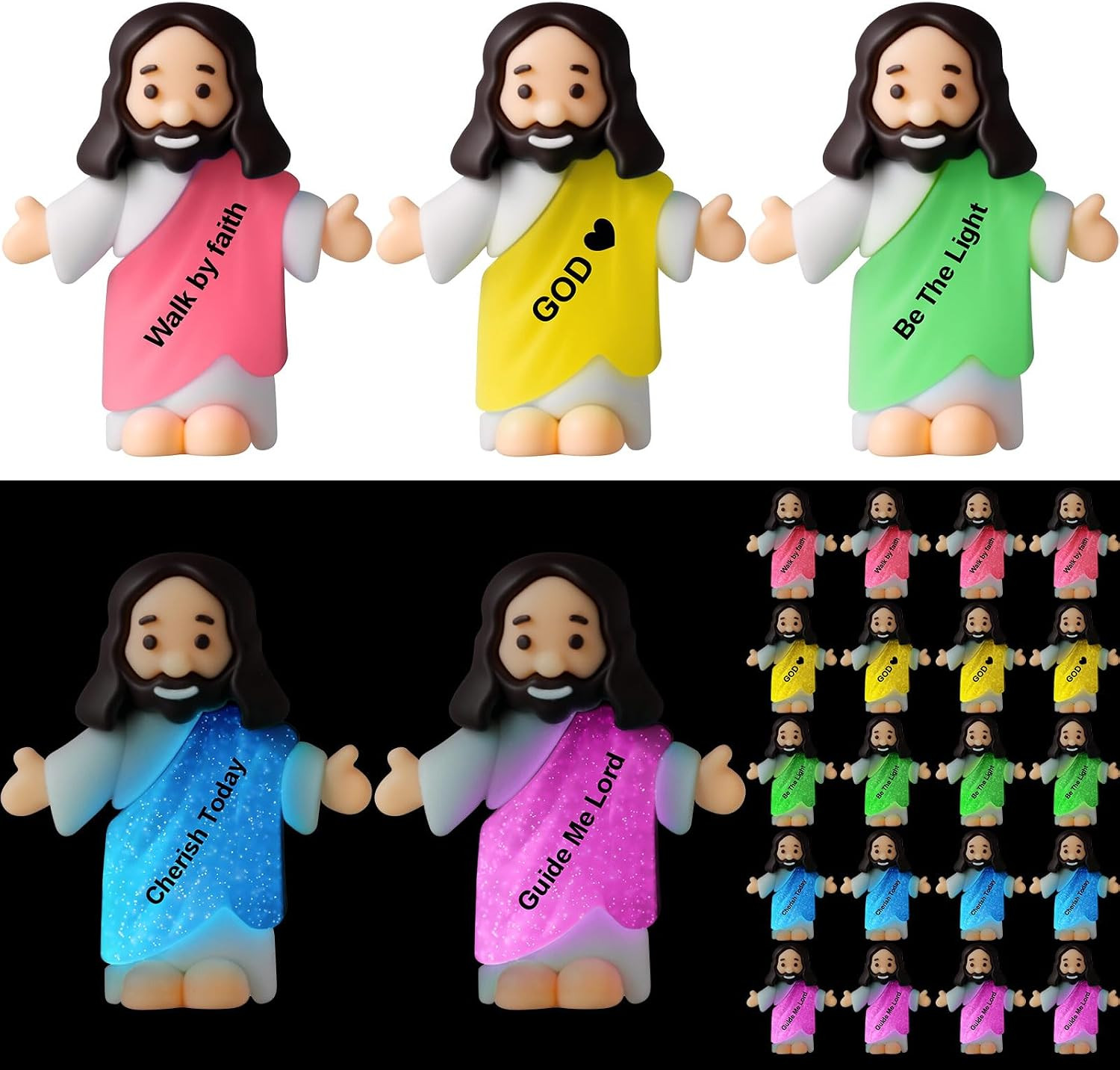 25 Pcs Little Jesus Figurine Glow in the Dark, Bible Style | Bulk
