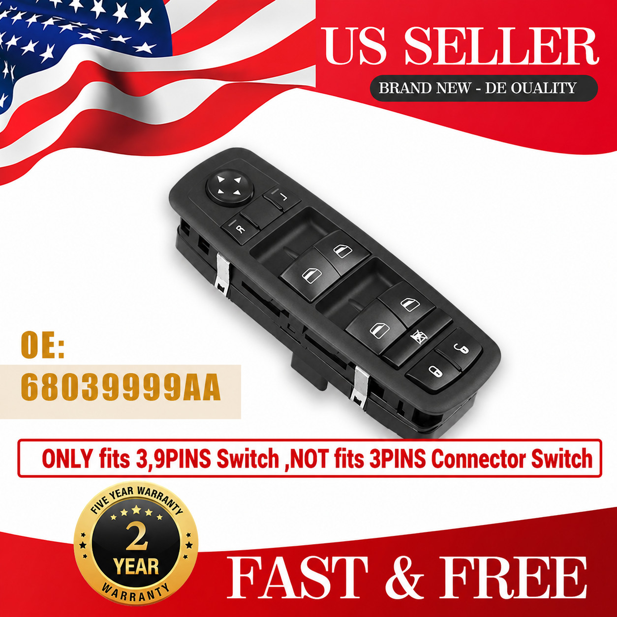 New Front Left Power Window Switch for Dodge Grand Caravan Chrysler Town&Country