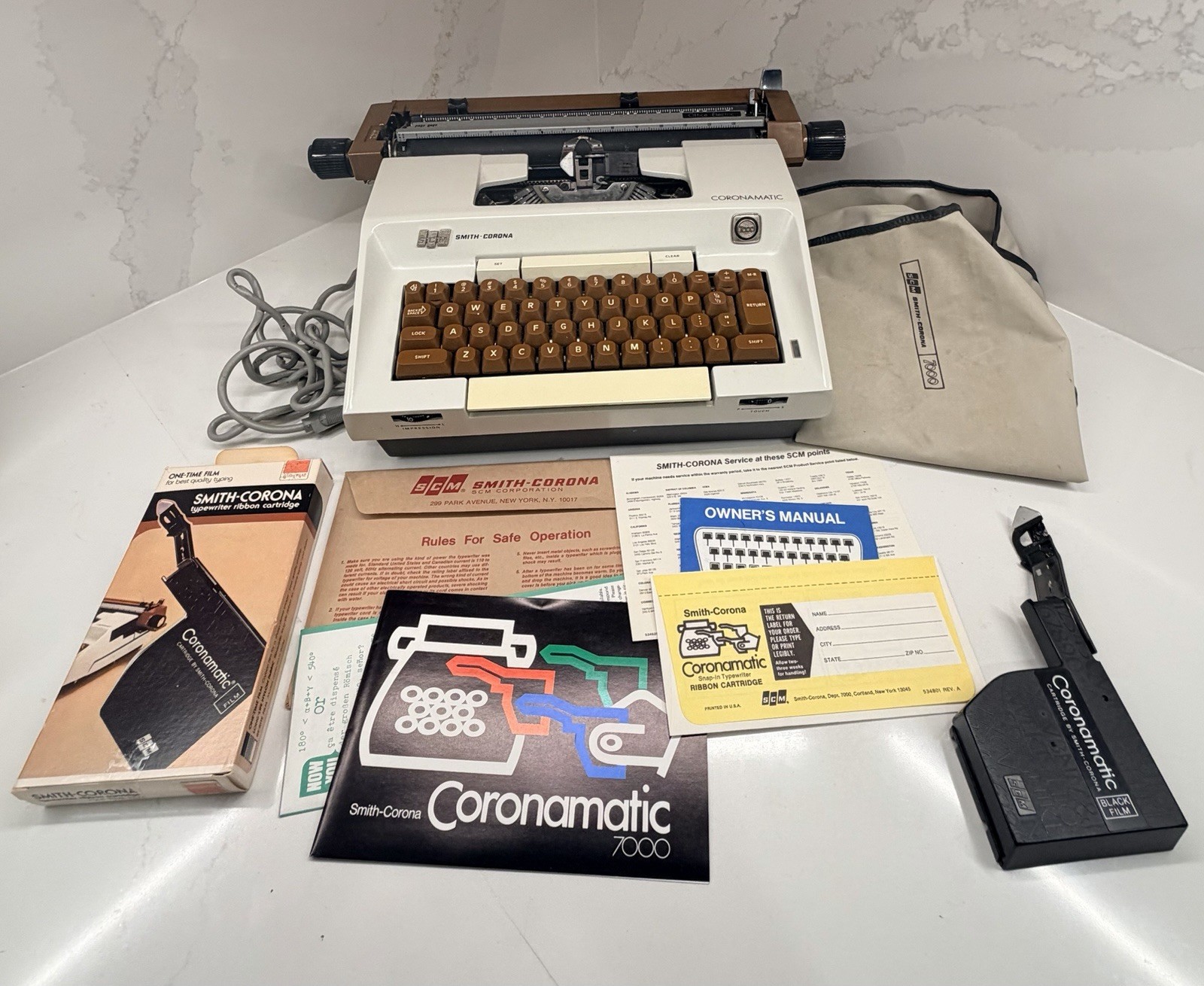 Vtg Smith Corona Coronamatic 7000 Electric Typewriter 8EL Case Manual Ribbons