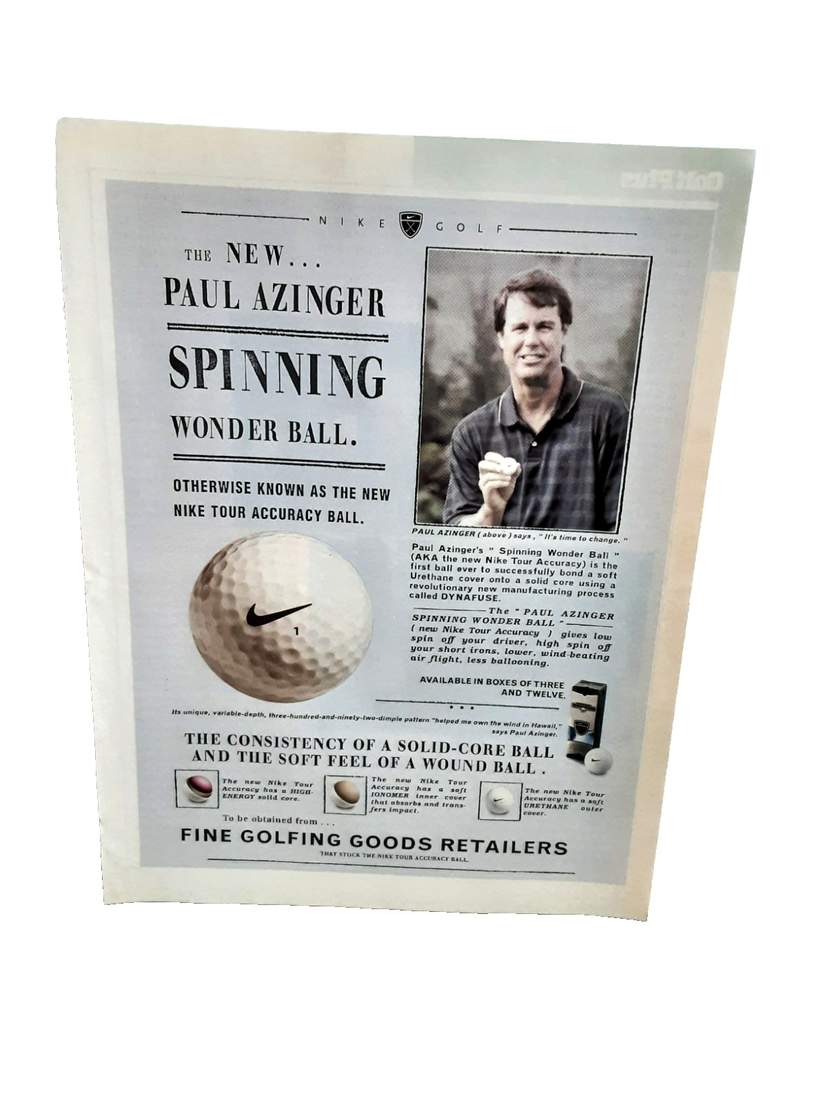 2000 Nike Golf Paul Azinger Spinning Wonder Ball Vintage Print Ad