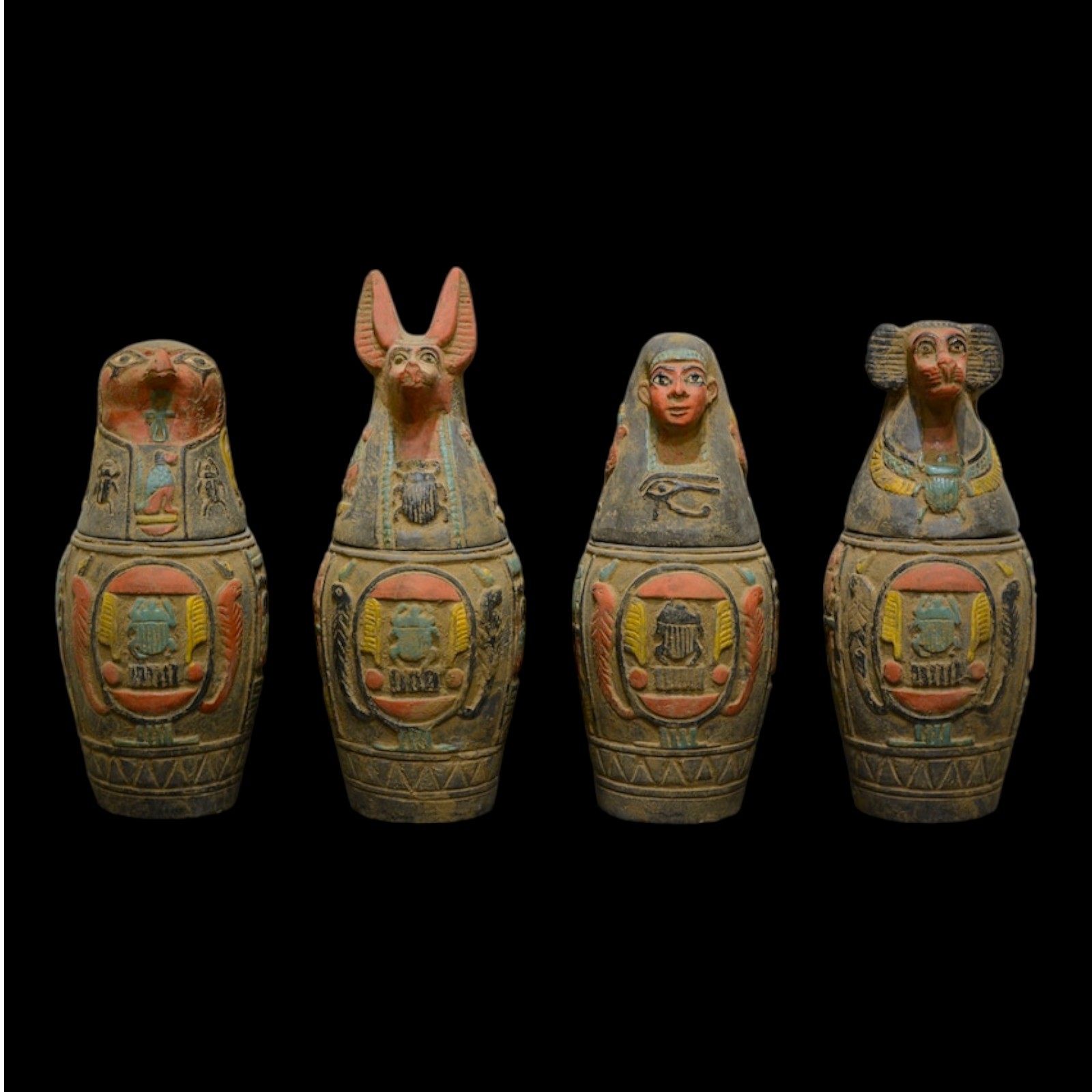 RARE ANCIENT EGYPTIAN ANTIQUITIES 4 Stone Box Canopic Jars Internal Organs