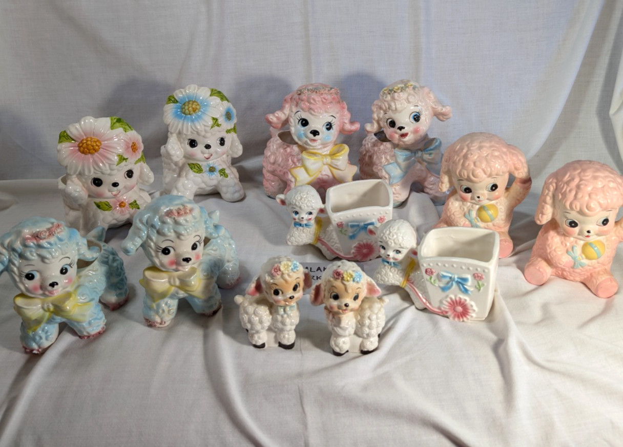 12 Vintage Anthropomorphic Lamb Planters Banks Shakers Japan Relpo Rubens Samson