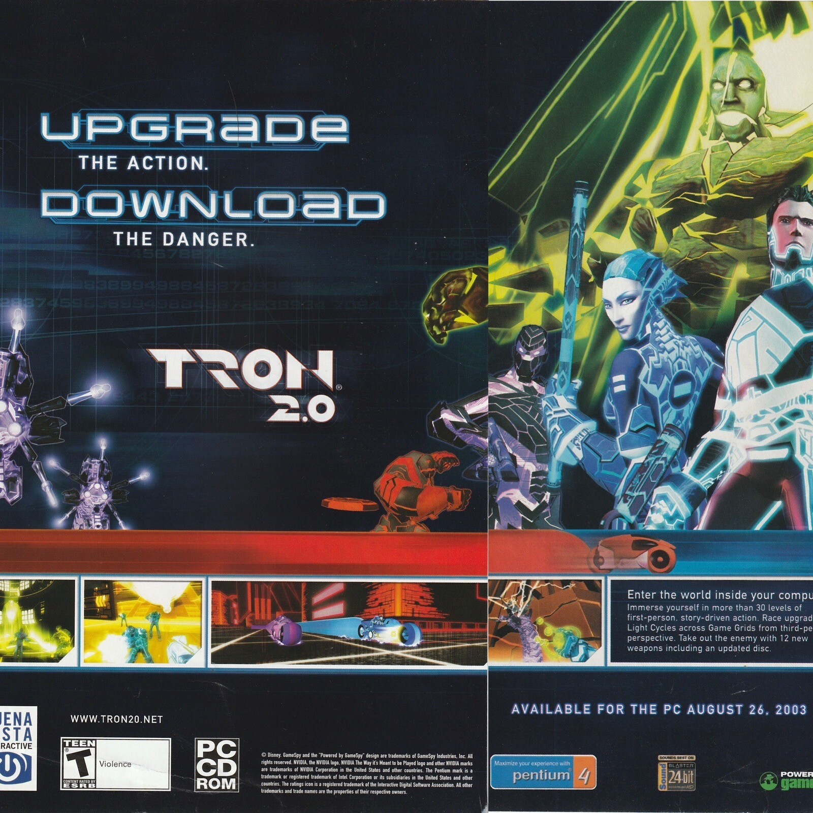 2003 TRON 2.0 Orig *DEBUT* Print Ad PC Video Game 2-Pages Split 20x27cm WIZ 144