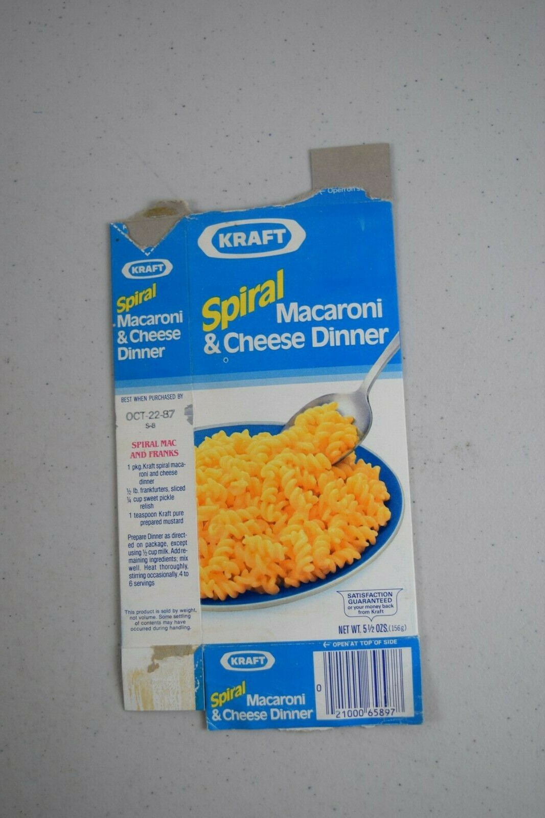 Vintage 1987 Kraft Spiral Macaroni & Cheese Box. Empty
