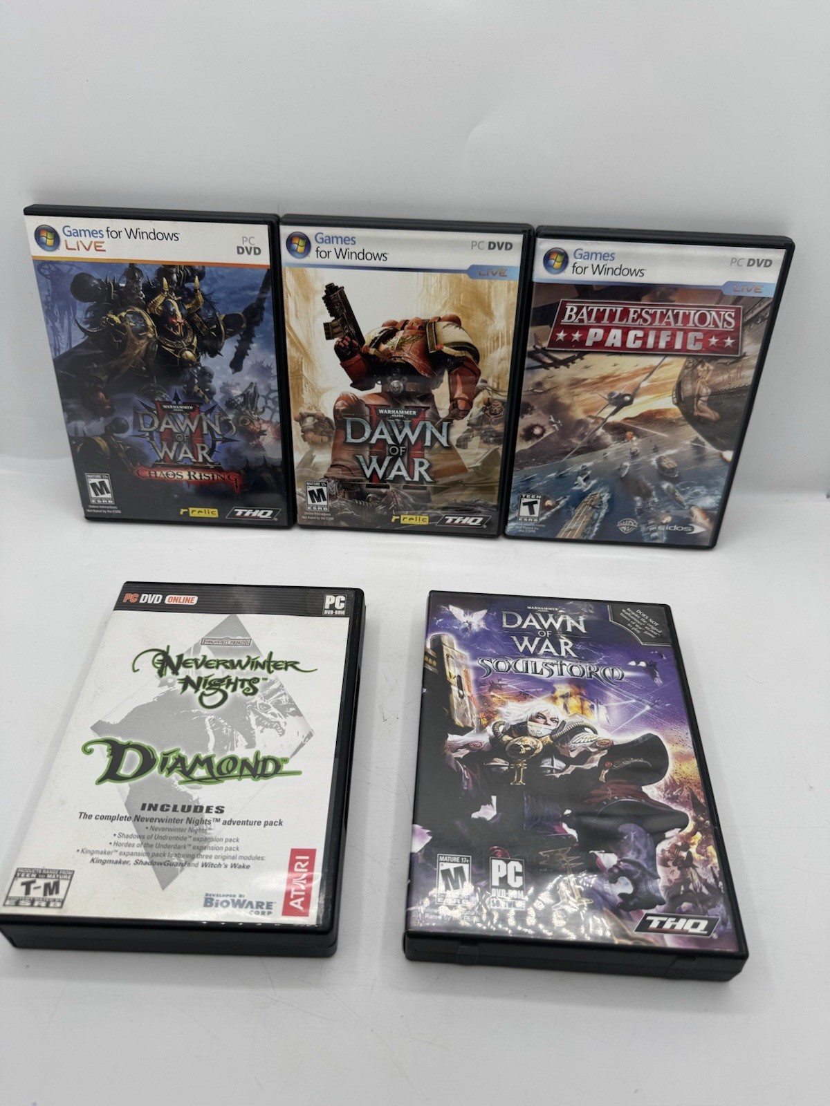 Lot of 5 PC DVD Games Warhammer 40K Dawn of War Soulstorm Chaos Neverwinter Nigh