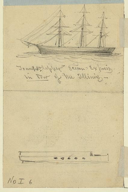 Photo:Transport Clipper Ocean Express Tow of Illinois 1860s Sailing Ship