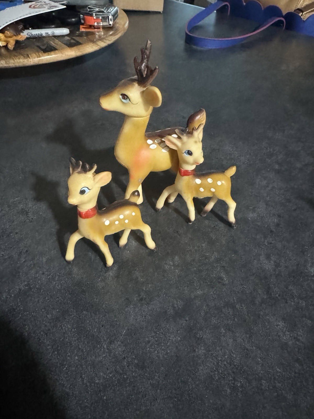 Lot Rare Vintage Plastic Deer and Baby Fawn From Japan Christmas Kitsch kitschy