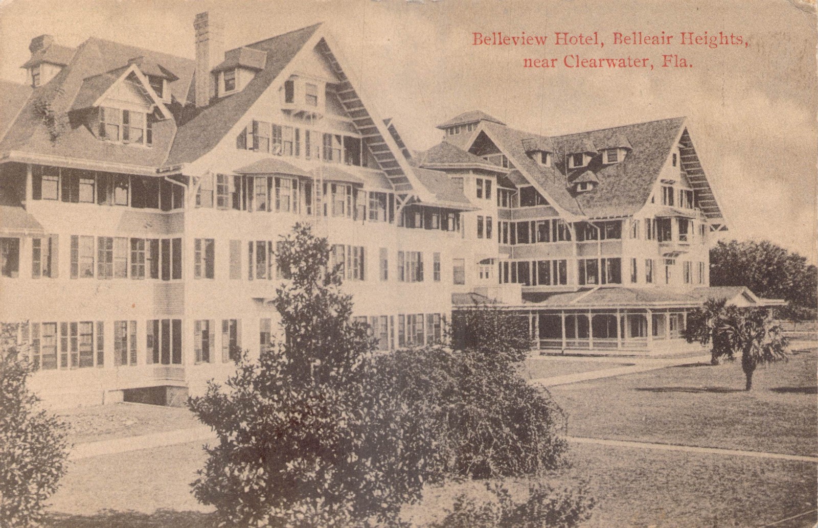 Belleview Hotel Belleair Heights near Clearwater Fla. Vintage 1915 Postcard