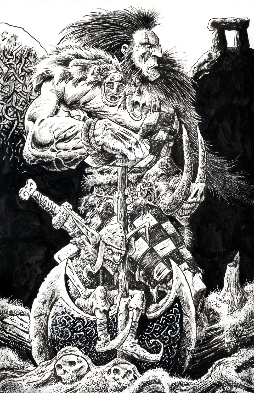 Slaine and Ukko-2000 AD-Celtic Warrior-OOAK Original Dark Fantasy Drawing-Myke