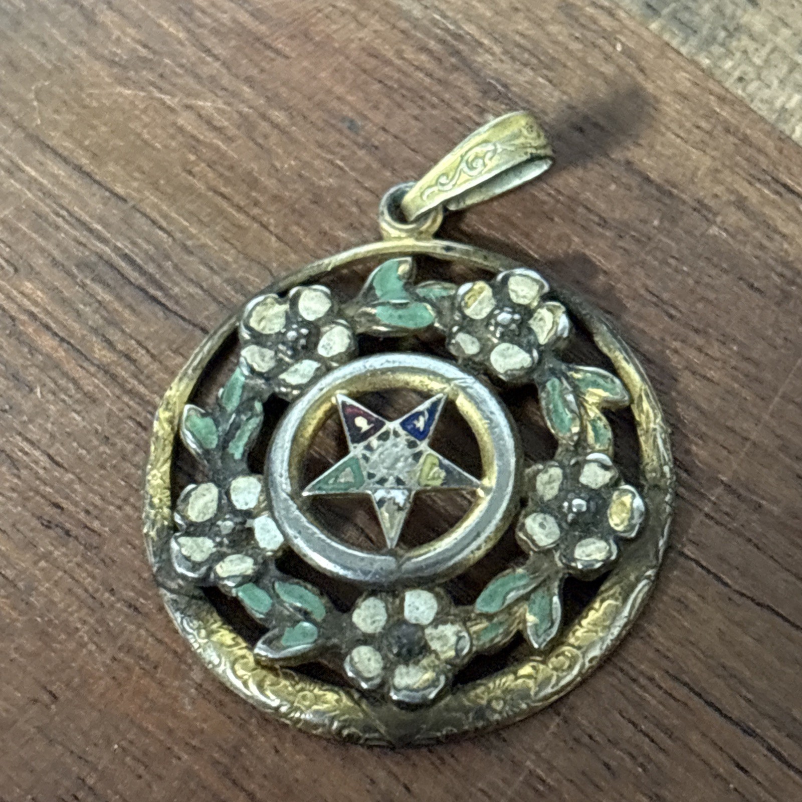 Vintage Order of the Eastern Star Sterling Vermeil Enamel Pendant OES Masonic