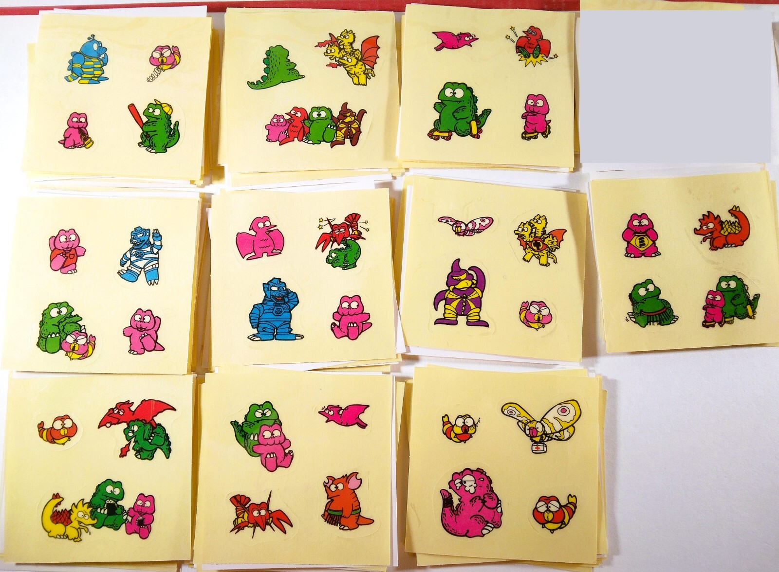 🟢🔥 10x GODZILLAND 1984 VINTAGE UNUSED STICKER SHEET SET MOTHRA EBIRAH GODZILLA