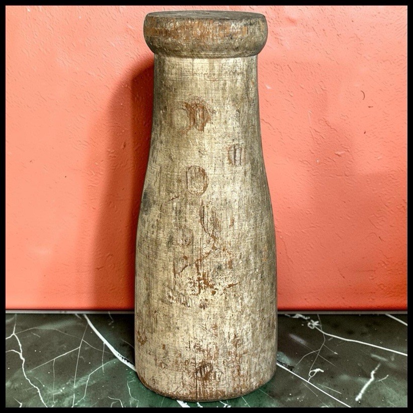 Antique Gaffed Carnival Milk Bottle Target Rigged Lead Weighted Wood Folk Art