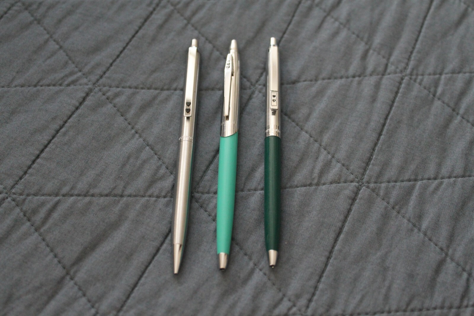 LOT(3) VINTAGE PAPER MATE RIBBED CHECKERED CAP BALLPOINT PENS+MECHANICAL PENCIL