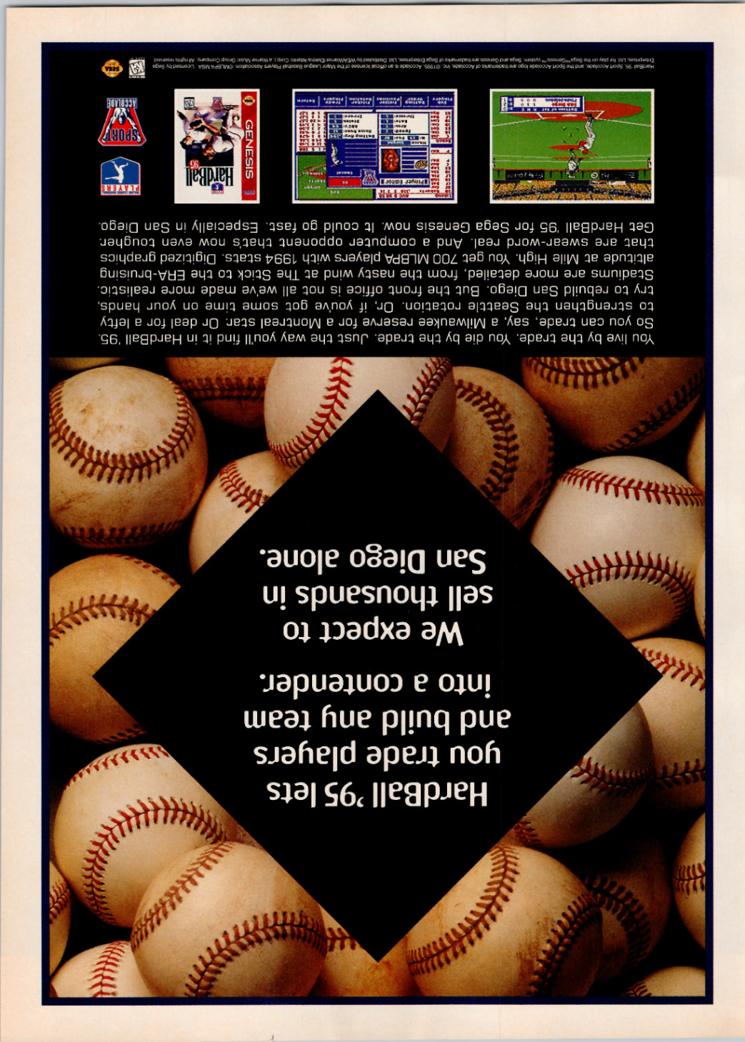 Accolade HardBall '95 Sega Genesis Vintage Magazine Ad 1995 Baseball