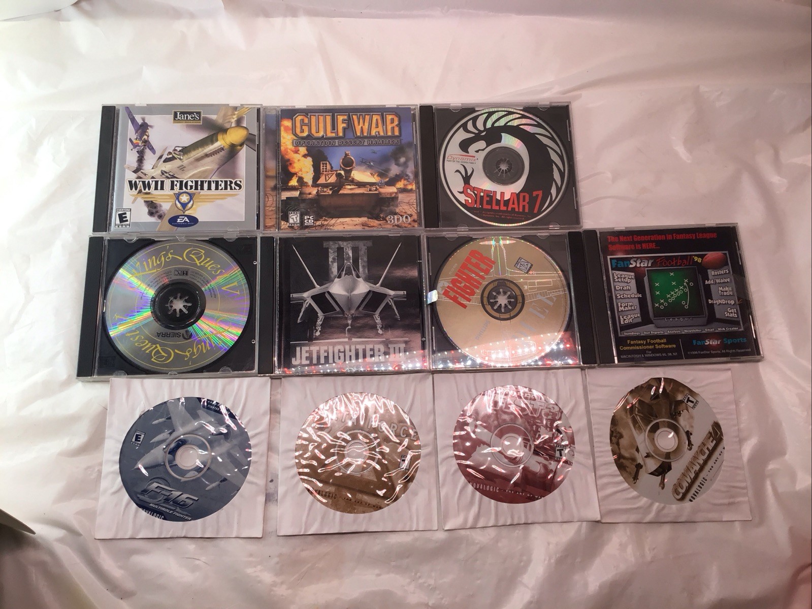 VTG PC CD ROM Discs Stellar 7 GULF WAR King’s Quest V JETFIGHTER 3 FOOTBALL ‘98