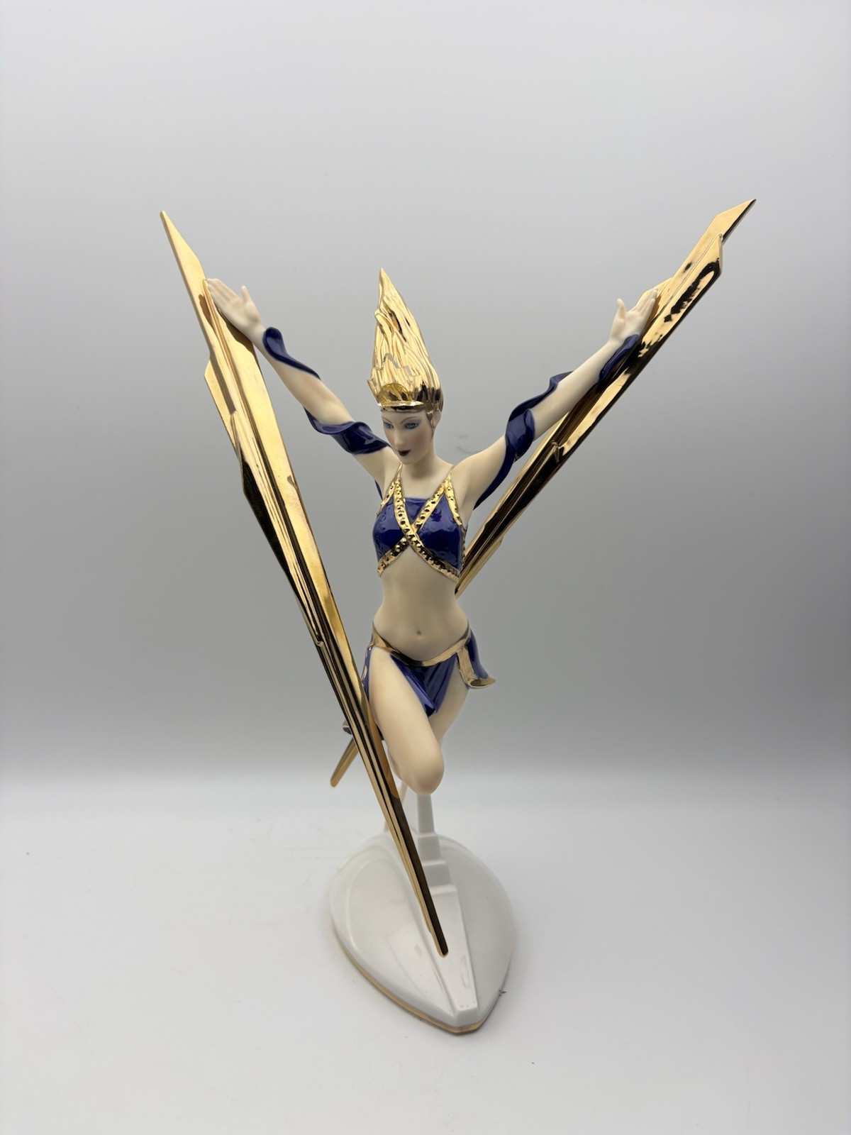 1990 Franklin Mint Lightning in Gold Porcelain Figurine Art Deco Lady