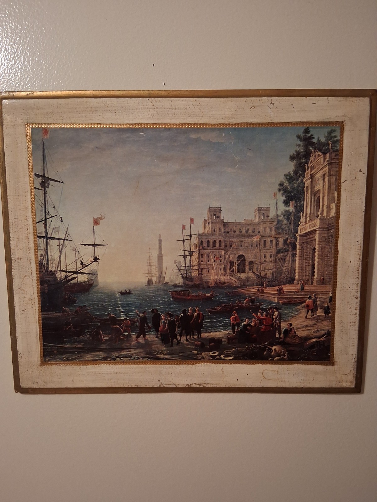 Vintage Italian Wooden Florentine Venice Scene Wall Plaque Made In Italy