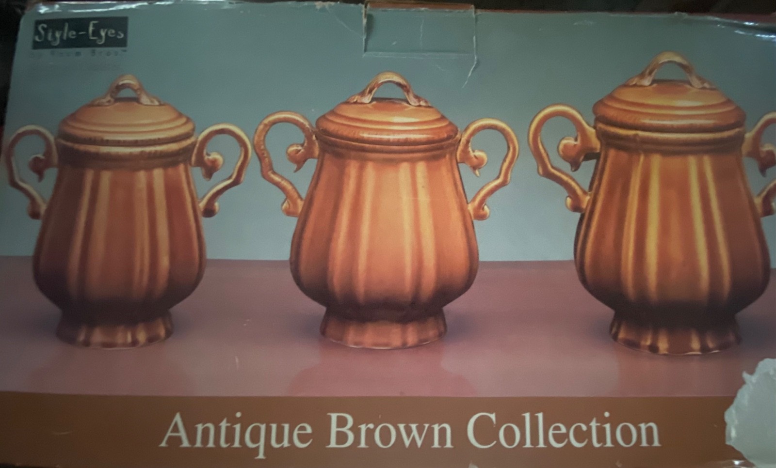 Vintage Style-Eyes by Baum Bros Antique Brown Ceramic Canister Set - Mid Century