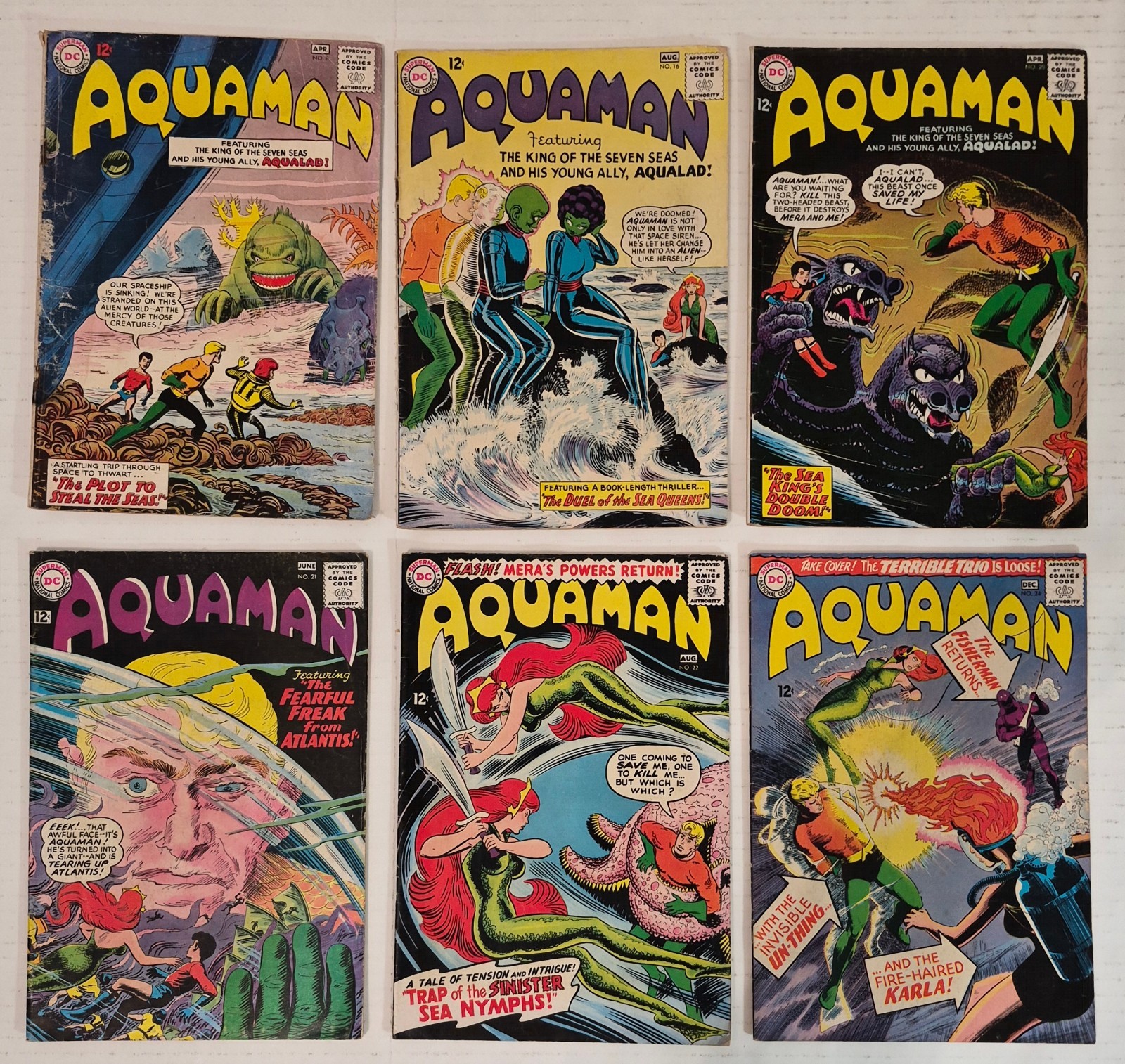 Aquaman Silver Age Lot (6) 8-24* VG G Aqualad, Mera DC Comics 1963 Nick Cardy 