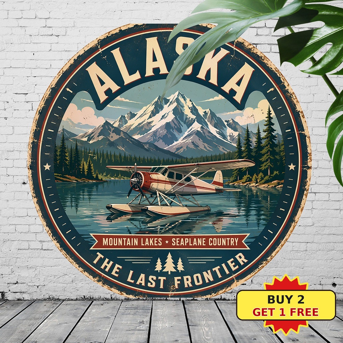Alaska Wildlife Map Outline Round Tin Sign Souvenir Travel Metal Plaque 8x8