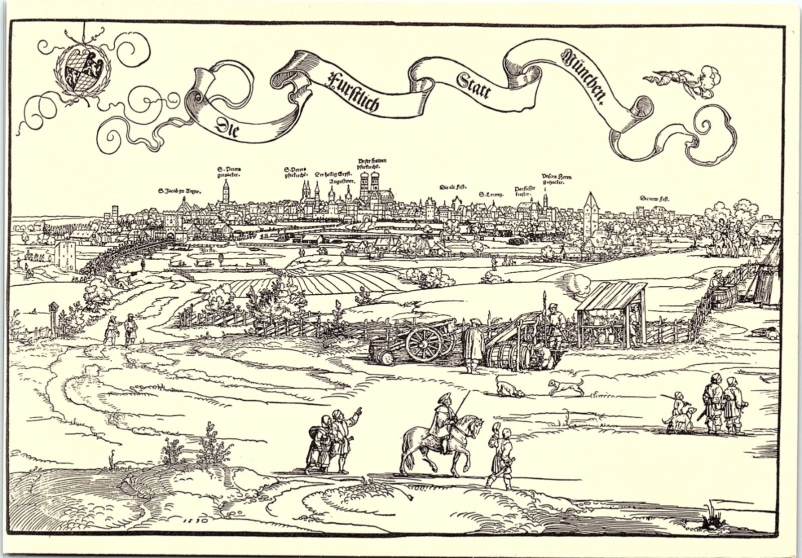 Vintage Postcard Munchen Germany 1530 Nikolaus Meldemann Woodcut medieval times