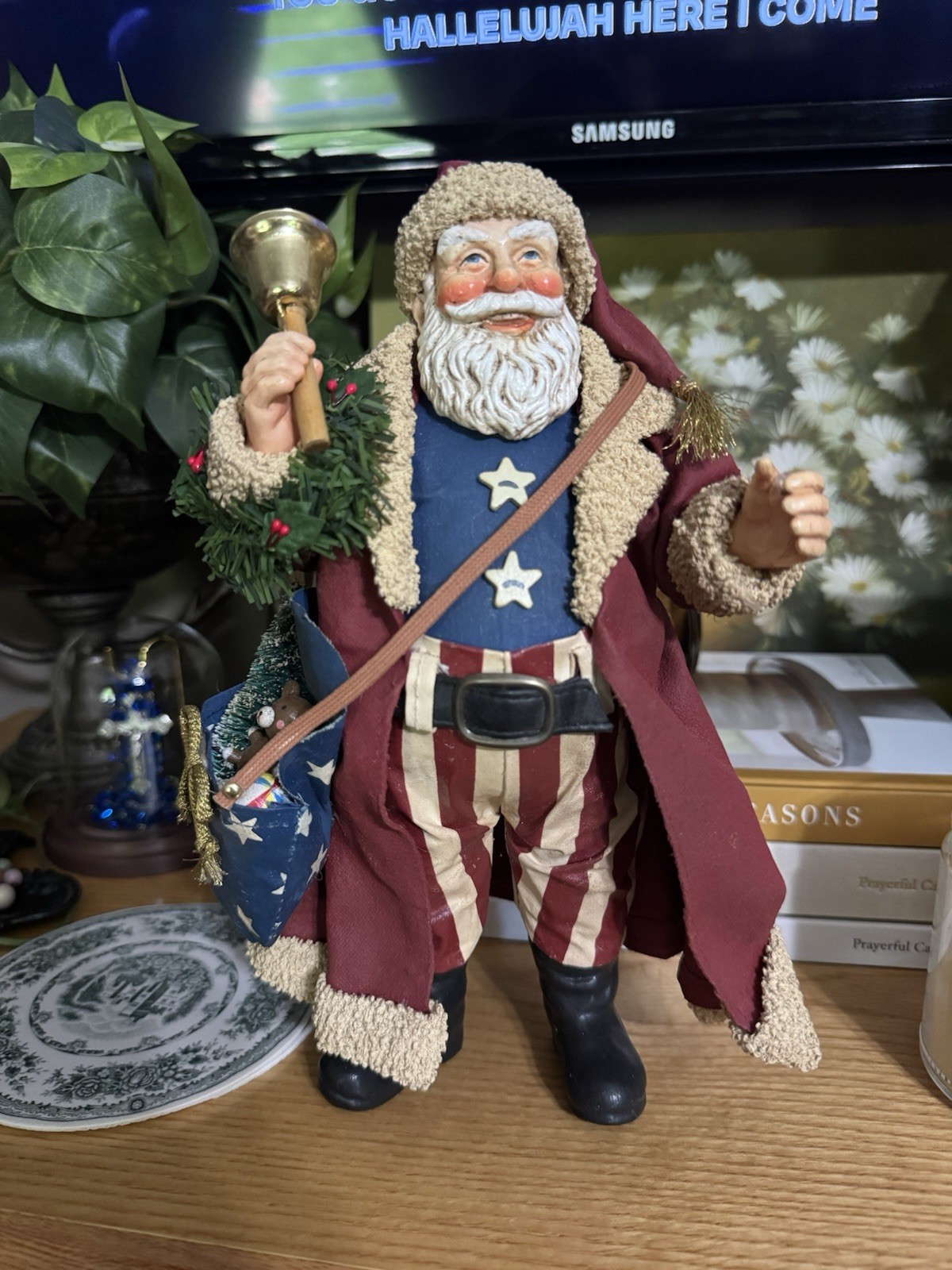 Patriotic Santa Fabric Mache Paper Mache Midwest Imports 11” Americana Flag USA