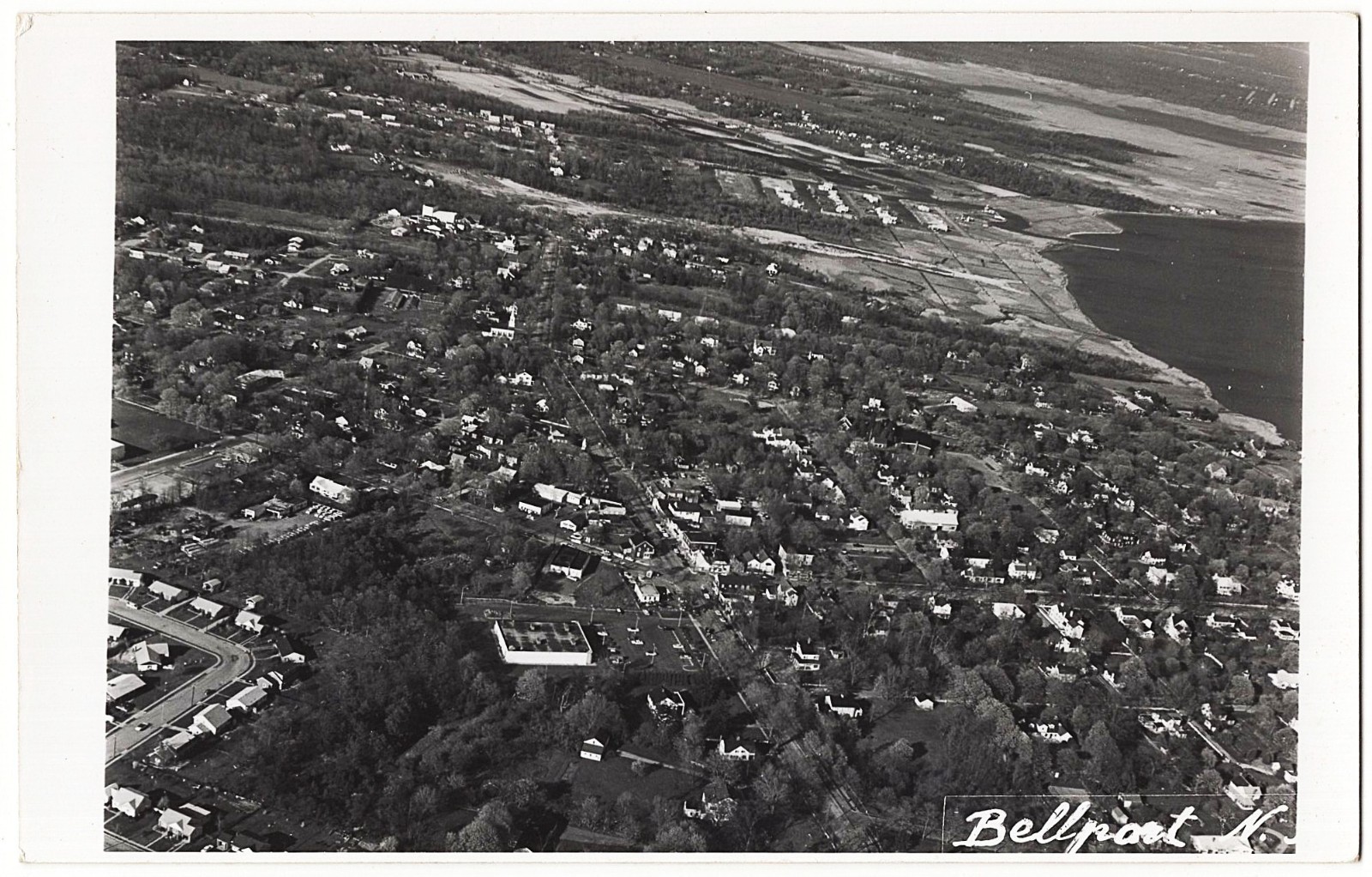 real photo Bellport LI NY - Aerial View 1950s postcard RPPC