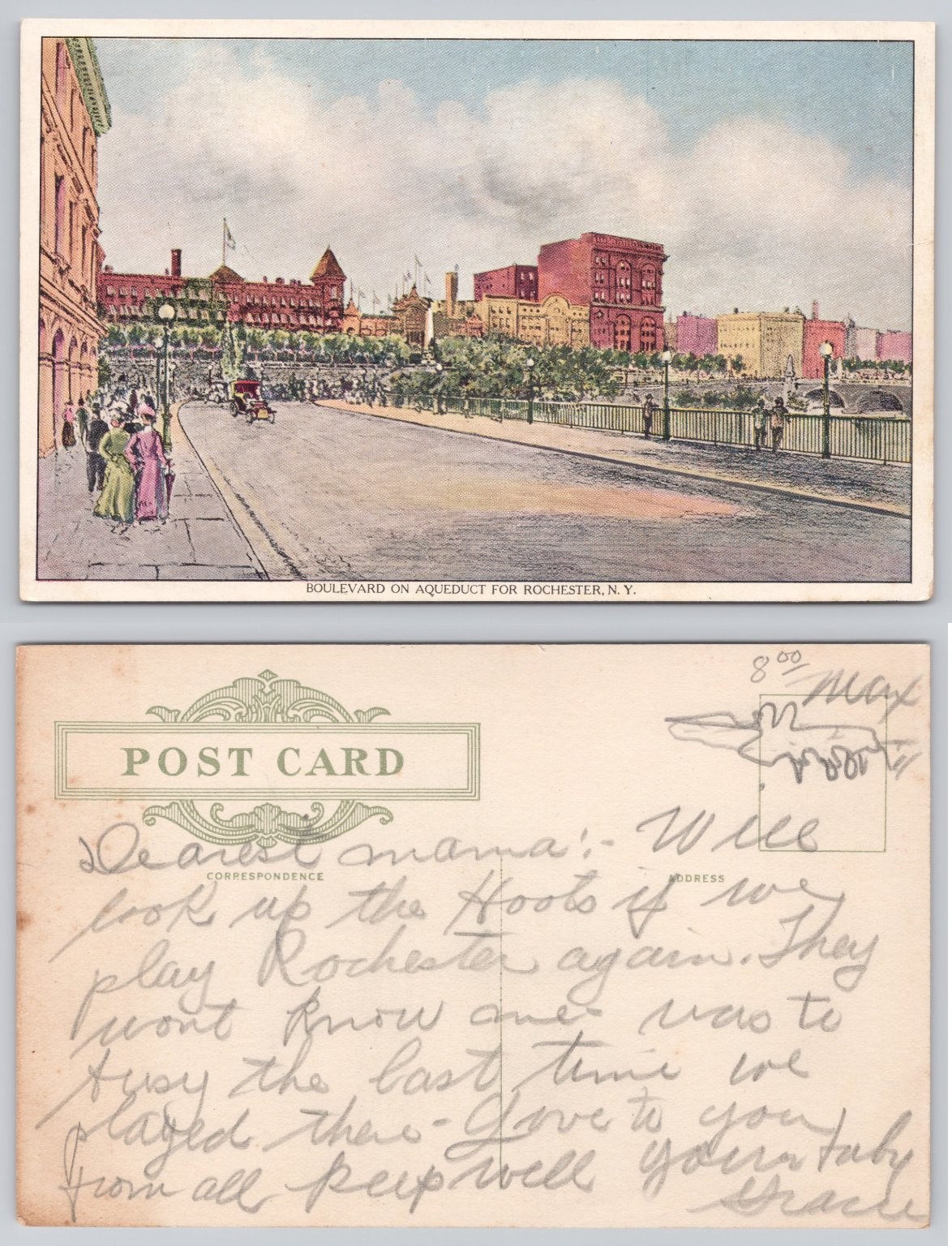 Rochester NY Boulevard on Aqueduct Vintage Postcard c.1910s New York