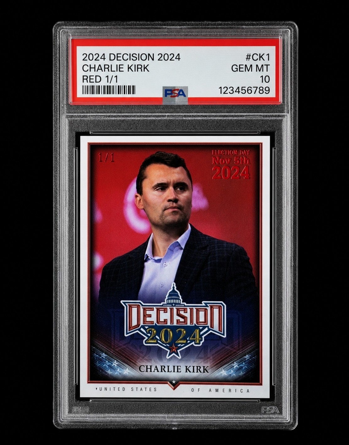 Decision 2024 Update Charlie Kirk #245 Red Foil Election Day #'d 1/1