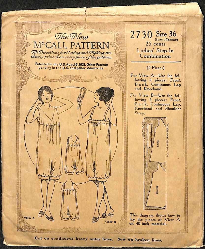 Antique 1920s Combination Undergarments Sewing Pattern 2730 Bust 36 Complete