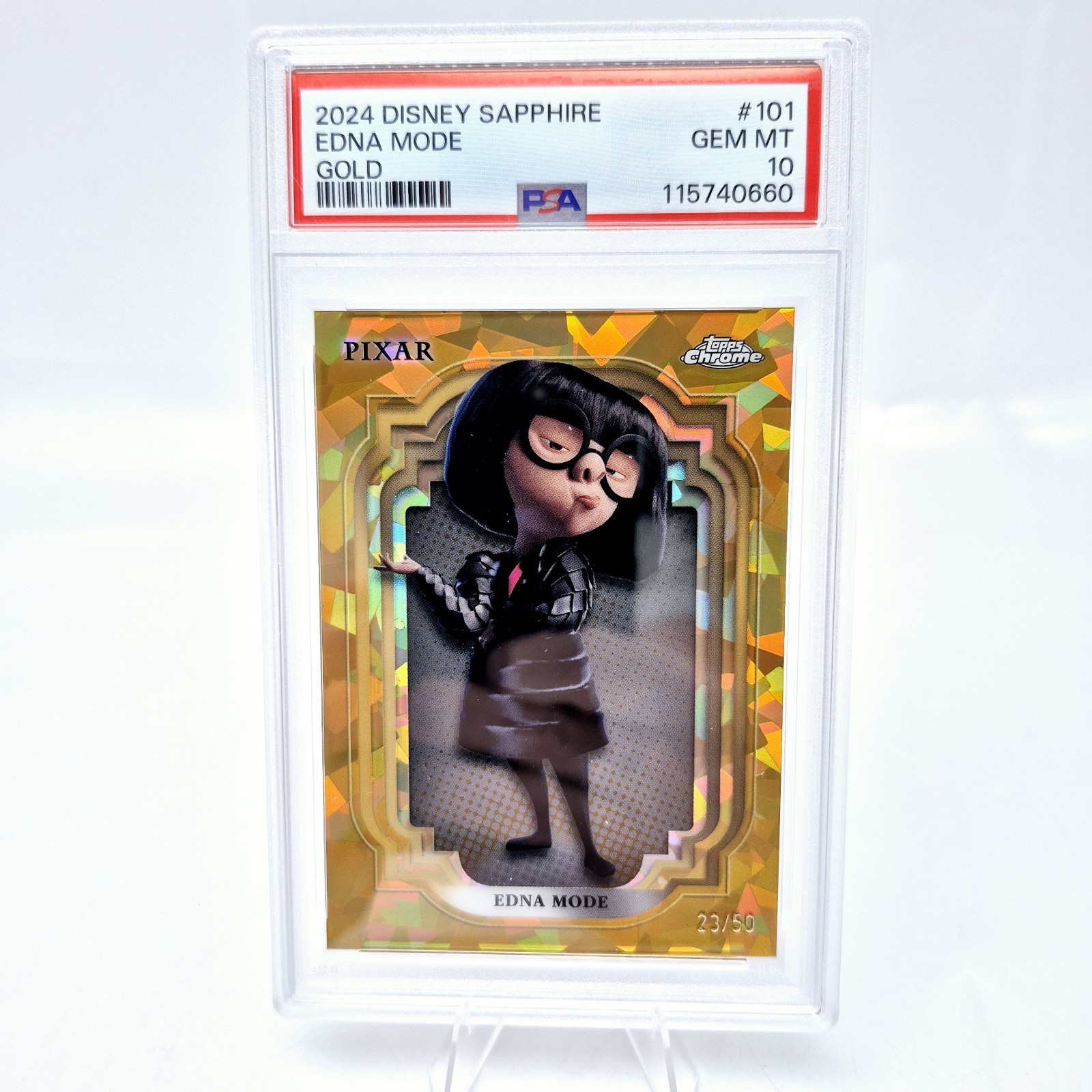 2024 Topps Chrome Disney Sapphire Edna Mode #101 PSA 10 Incredibles Gold /50
