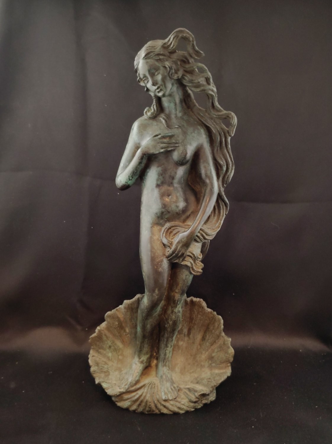 The Birth of Venus Statue Patinated Bronze Scallop Shell Base Goddess Aphrodite