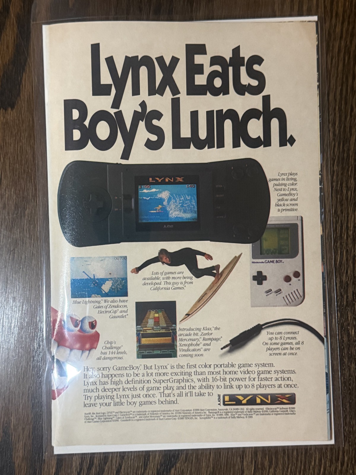 1990 Atari Lynx Console & Games Vintage Print Ad / Game Boy 90s Promo Art Retro