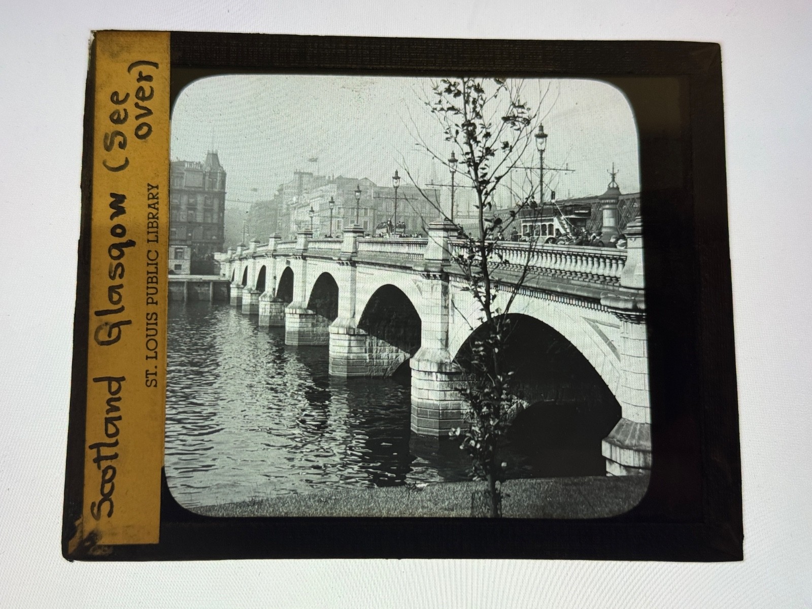 Antique Magic Lantern Slide View of the Glasgow / Jamaica Bridge Scotland